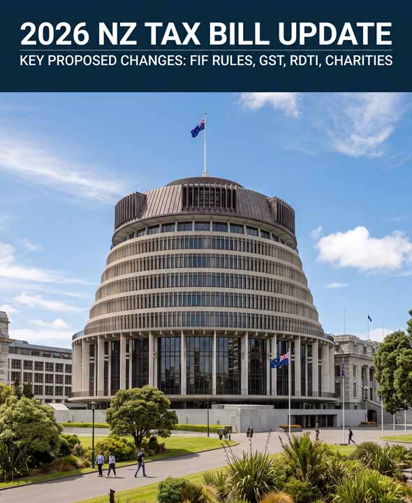 New Zealand Parliament Beehive building where the 2026 tax bill is being debated